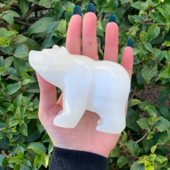 Large White Onyx 4 Inch Polished Bear, Carved Bear, Bear Figurine, Collectables - Picture 2 of 7